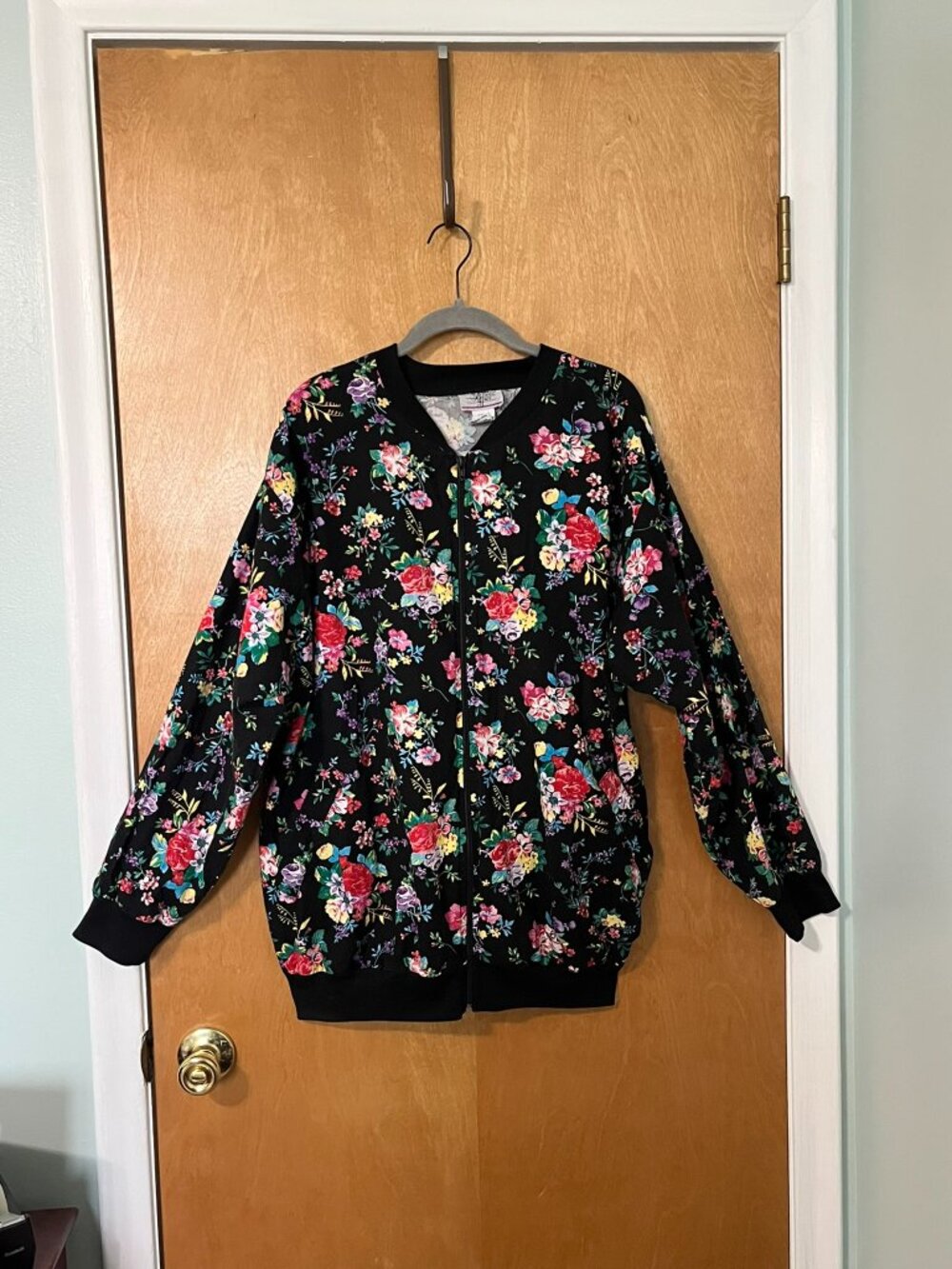 Vintage Bridge Gate Black & Floral Size 1X Bomber Jacket